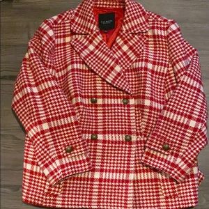 Talbots Plaid Red and White Peacoat